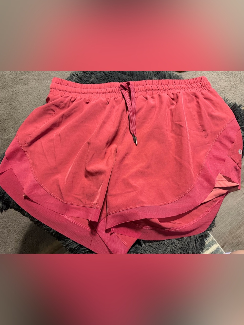 XL HALARA Coral Pink Athletic 2 in one Shorts with Drawcord and raw hem mesh